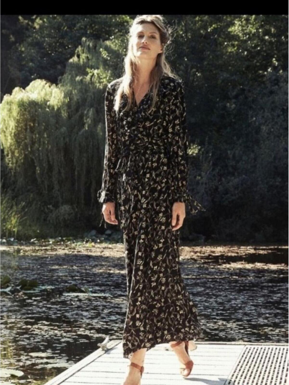 Doen Bonnie Dress Black Scroll Print Size Xs Midi Length